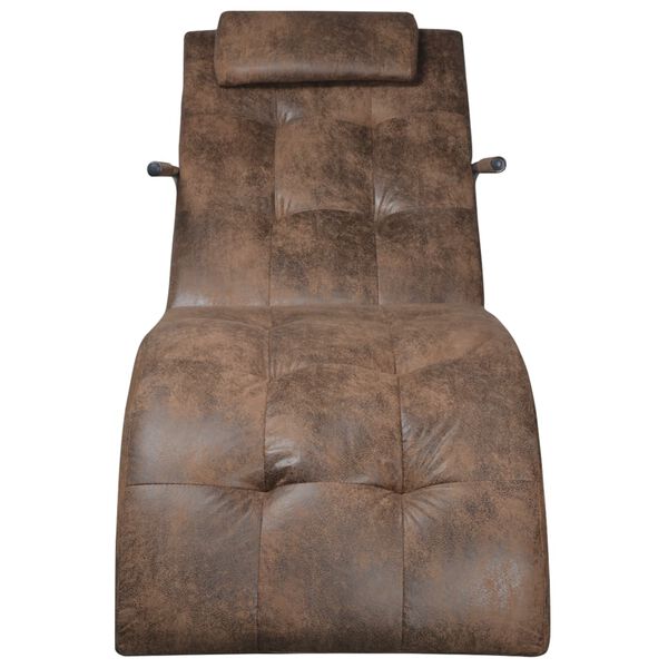 vidaXL Chaise longue avec oreiller marron tissu &agrave; l'aspect de daim
