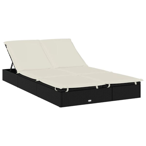 vidaXL Chaise longue &agrave; 2 places avec coussins noir r&eacute;sine tress&eacute;e
