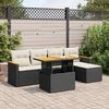 vidaXL Salon de jardin 6 pcs avec coussins noir r&eacute;sine tress&eacute;e acacia