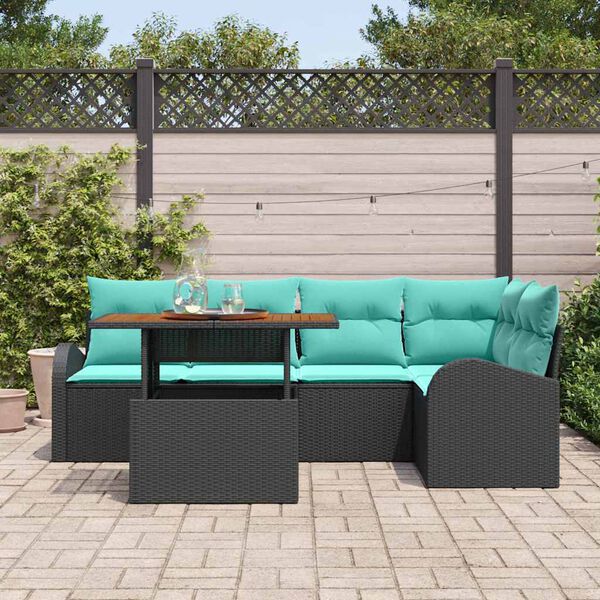 vidaXL Ensemble de canap&eacute; de jardin avec coussin 6 pcs Noir et bleu