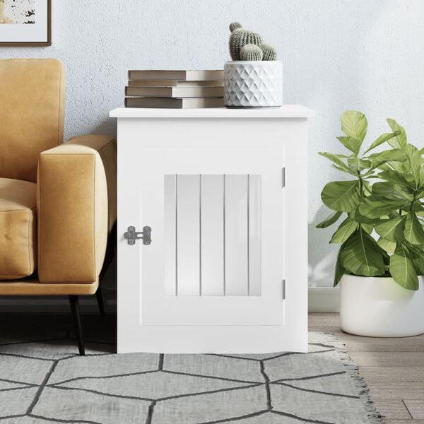 vidaXL Meuble de cage pour chiens blanc 55x75x65 cm bois d'ing&eacute;nierie