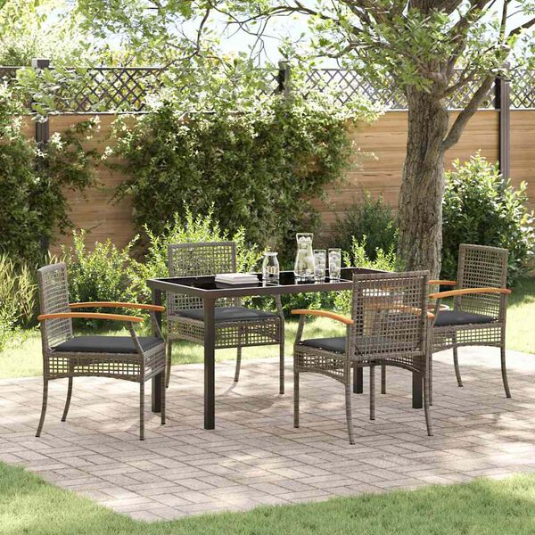 vidaXL Ensemble de salle &agrave; manger pour jardin 5 pcs Gris et Noir Rotin