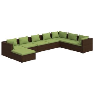 vidaXL Salon de jardin 8 pcs avec coussins r&eacute;sine tress&eacute;e marron