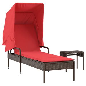 vidaXL Chaise longue avec auvent et table marron résine tressée