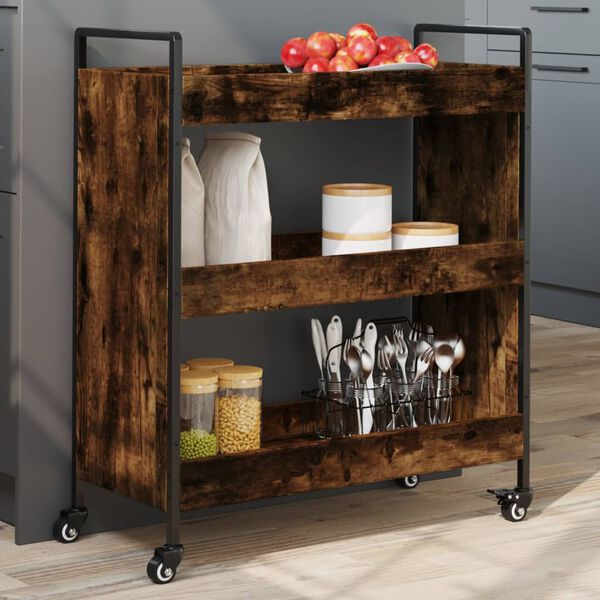 vidaXL Chariot de cuisine chêne fumé 70x30x82 cm bois d'ingénierie