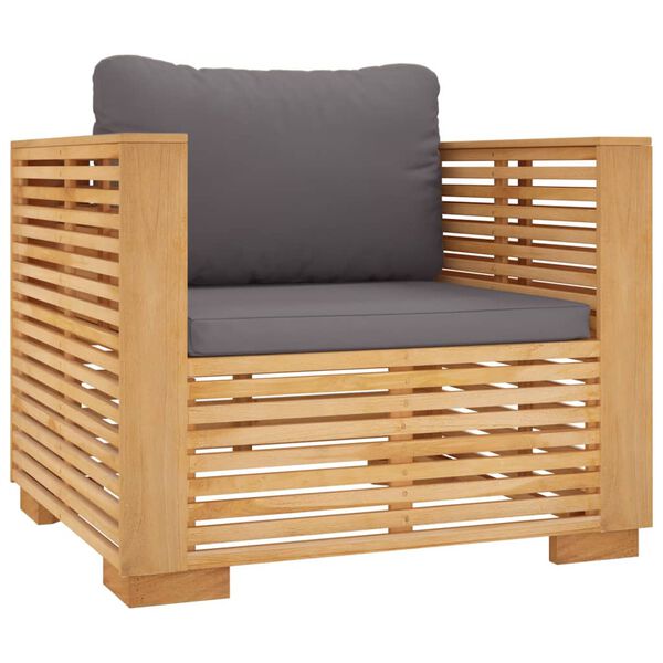 vidaXL Fauteuil de jardin avec coussins gris fonc&eacute; Bois de teck massif