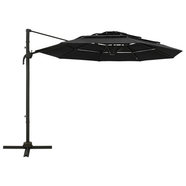 vidaXL Parasol de jardin &agrave; 4 niveaux avec m&acirc;t en aluminium noir 3x3 m