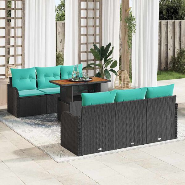 vidaXL Ensemble de canap&eacute; de jardin 7 pcs Noir Poly rotin