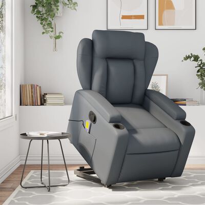 vidaXL Fauteuil inclinable de massage gris similicuir