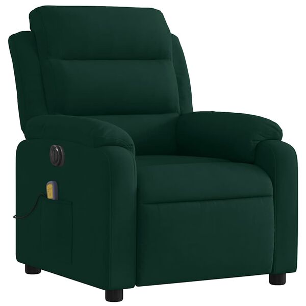 vidaXL Fauteuil inclinable de massage électrique vert foncé velours