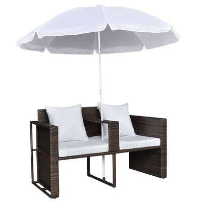 vidaXL Lit de jardin avec parasol Marron Résine tressée