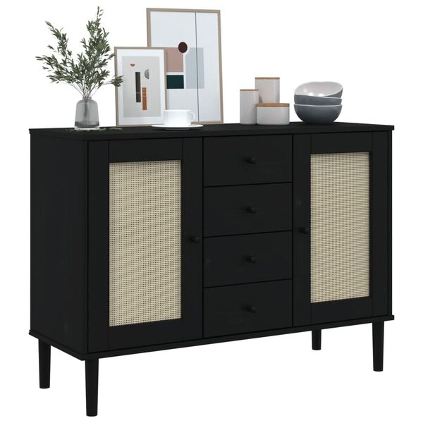vidaXL Buffet SENJA aspect rotin noir 112x40x80cm bois massif de pin