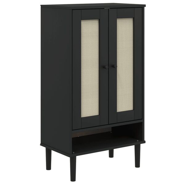 vidaXL Armoire &agrave; chaussures SENJA aspect rotin noir bois massif
