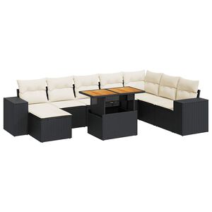 vidaXL Salon de jardin avec coussins 9 pcs noir r&eacute;sine tress&eacute;e acacia