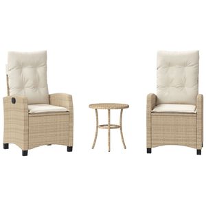 vidaXL Ensemble de bistro 3 pcs avec coussins beige résine tressée