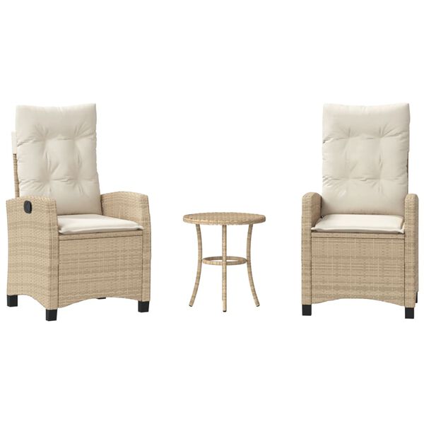 vidaXL Ensemble de bistro 3 pcs avec coussins beige résine tressée