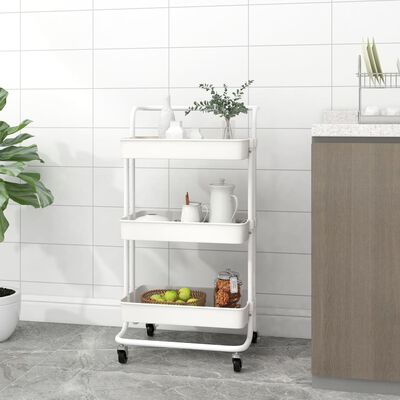 vidaXL Chariot de cuisine 3 niveaux Blanc 42x35x85 cm Fer et ABS