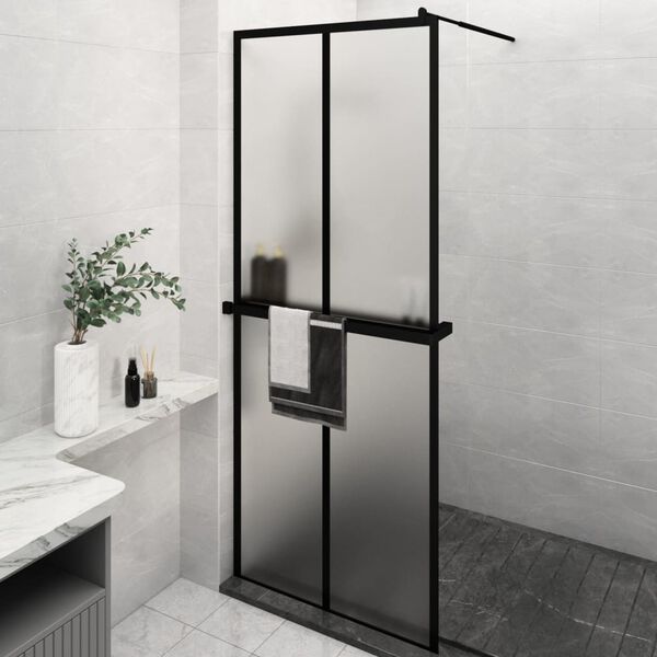 vidaXL Paroi de douche avec étagère Noir 80x195 cm Verre ESG&Aluminium