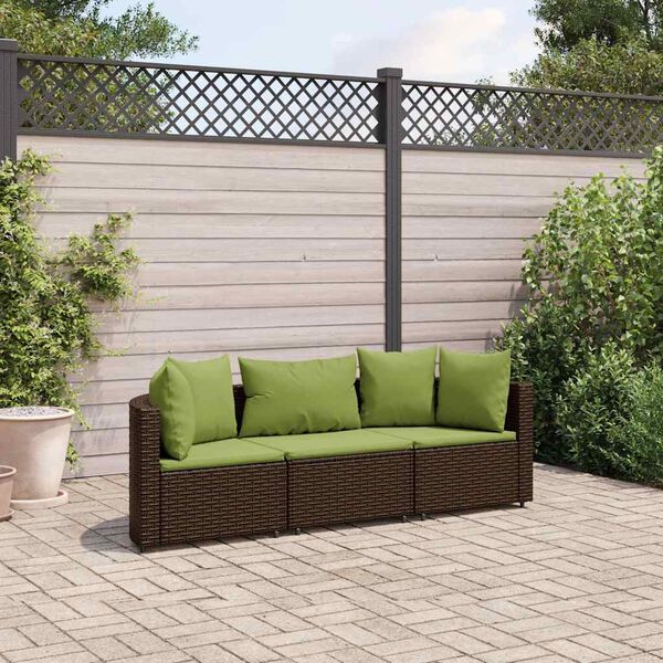 vidaXL Salon de jardin avec coussins 3 pcs marron r&eacute;sine tress&eacute;e
