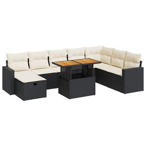 vidaXL Salon de jardin avec coussins 9 pcs noir résine tressée acacia