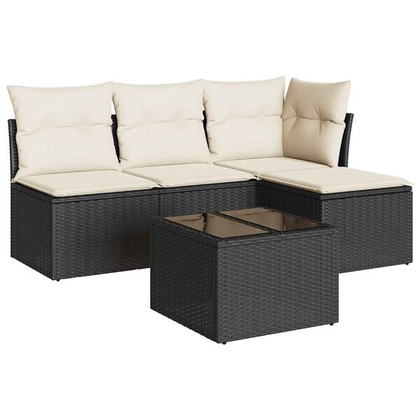 vidaXL Salon de jardin 5 pcs avec coussins noir r&eacute;sine tress&eacute;e