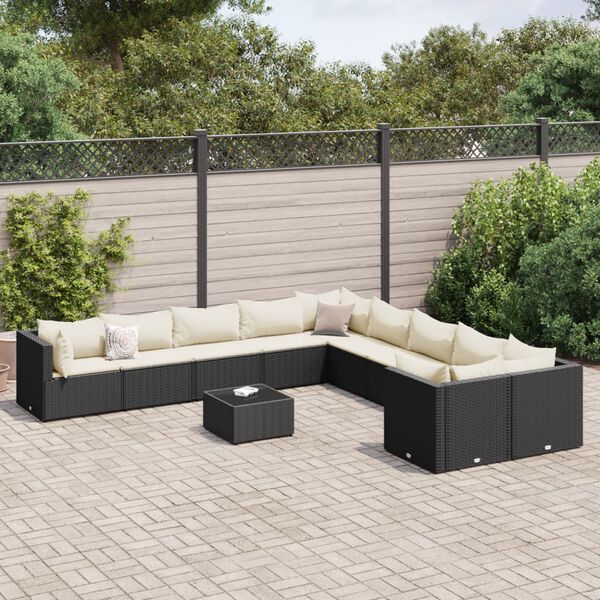 vidaXL Salon de jardin 11 pcs avec coussins noir r&eacute;sine tress&eacute;e