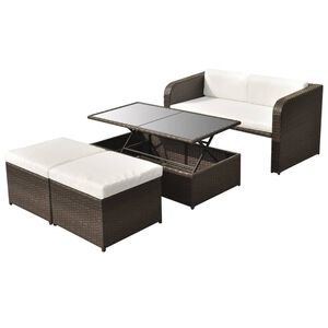 vidaXL Salon de jardin 4 pcs avec coussins R&eacute;sine tress&eacute;e Marron
