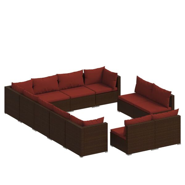 vidaXL Salon de jardin 12 pcs avec coussins Marron Résine tressée
