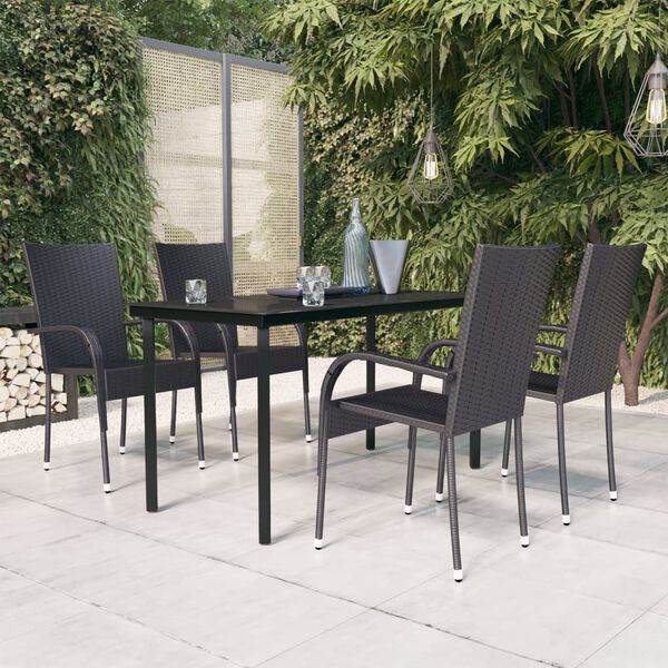 vidaXL Ensemble &agrave; manger de jardin 5 pcs Noir
