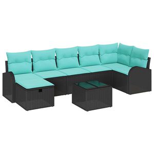 vidaXL Ensemble de Canap&eacute;s avec coussin Noir et turquoise polyrotin