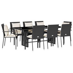 vidaXL Ensemble &agrave; manger de jardin 9pcs coussins noir r&eacute;sine tress&eacute;e