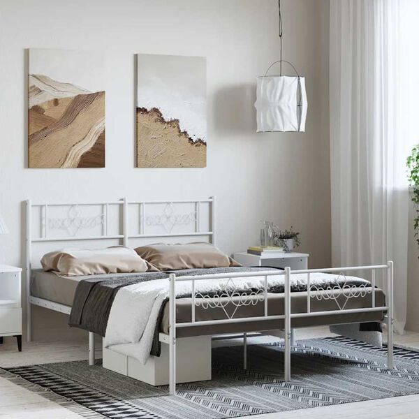 vidaXL Cadre de lit métal sans matelas et pied de lit blanc 150x200 cm