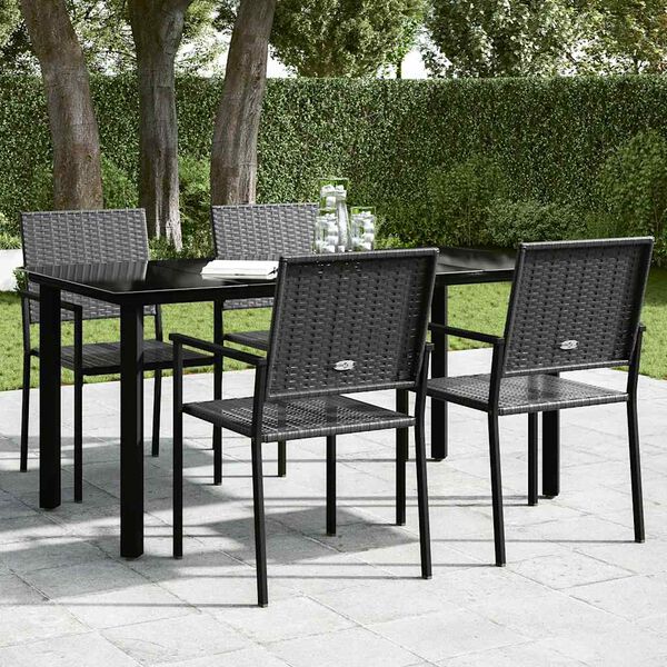 vidaXL Table &agrave; d&icirc;ner de jardin Noir 160x80x74 cm Acier et verre tremp&eacute;