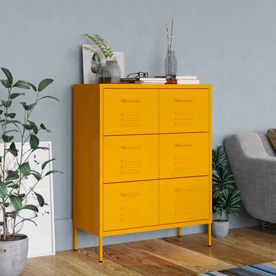 vidaXL Armoire à tiroirs Jaune moutarde 80x35x101,5 cm Acier