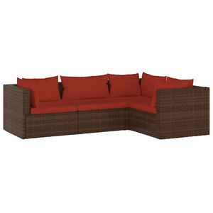 vidaXL Salon de jardin 4 pcs avec coussins R&eacute;sine tress&eacute;e Marron