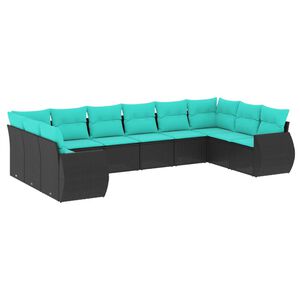 vidaXL Salon de jardin 10 pcs avec coussins noir r&eacute;sine tress&eacute;e