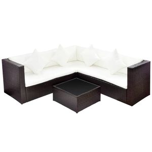 vidaXL Salon de jardin 4 pcs avec coussins R&eacute;sine tress&eacute;e Marron