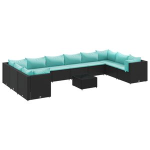 vidaXL Salon de jardin 11 pcs avec coussins noir r&eacute;sine tress&eacute;e