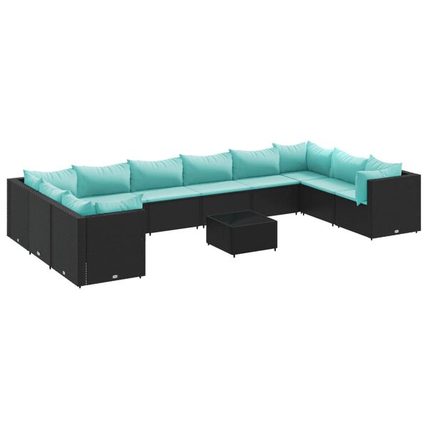 vidaXL Salon de jardin 11 pcs avec coussins noir r&eacute;sine tress&eacute;e