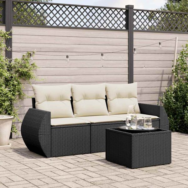 vidaXL Salon de jardin 4 pcs avec coussins noir r&eacute;sine tress&eacute;e