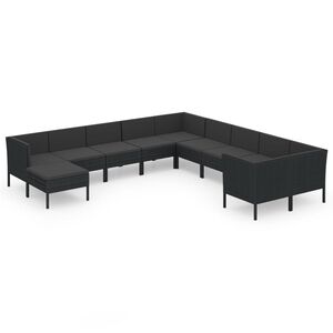 vidaXL Salon de jardin 11 pcs avec coussins R&eacute;sine tress&eacute;e Noir