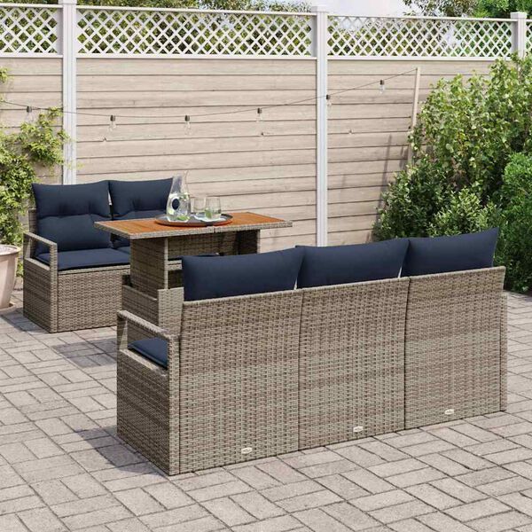 vidaXL Ensemble de canapé de jardin 6 pcs gris et bleu marine