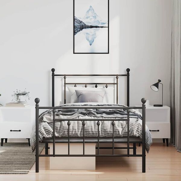 vidaXL Cadre de lit m&eacute;tal sans matelas avec pied de lit noir 100x190cm