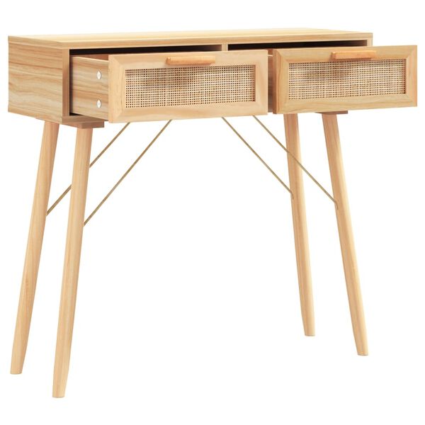 vidaXL Table console Marron 80x30x75 cm Bois massif pin /rotin naturel
