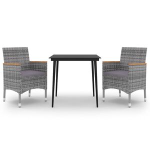 vidaXL Ensemble &agrave; manger de jardin coussins 3 pcs R&eacute;sine tress&eacute;e Verre