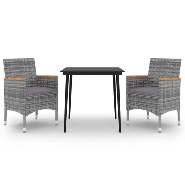 vidaXL Ensemble &agrave; manger de jardin coussins 3 pcs R&eacute;sine tress&eacute;e Verre