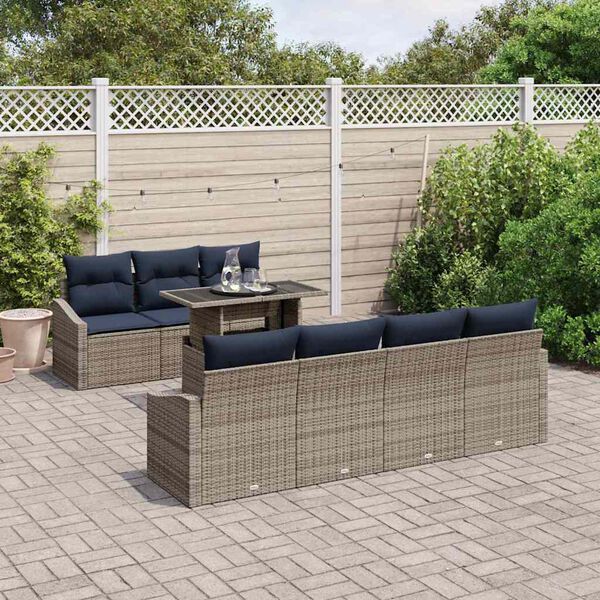 vidaXL Ensemble de canap&eacute; de jardin 8 pcs Gris et bleu marine