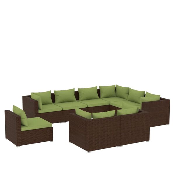 vidaXL Salon de jardin 9 pcs avec coussins R&eacute;sine tress&eacute;e Marron