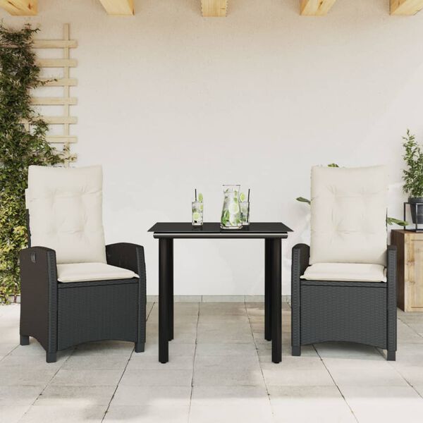 vidaXL Ensemble &agrave; manger de jardin avec coussins 3 pcs Noir