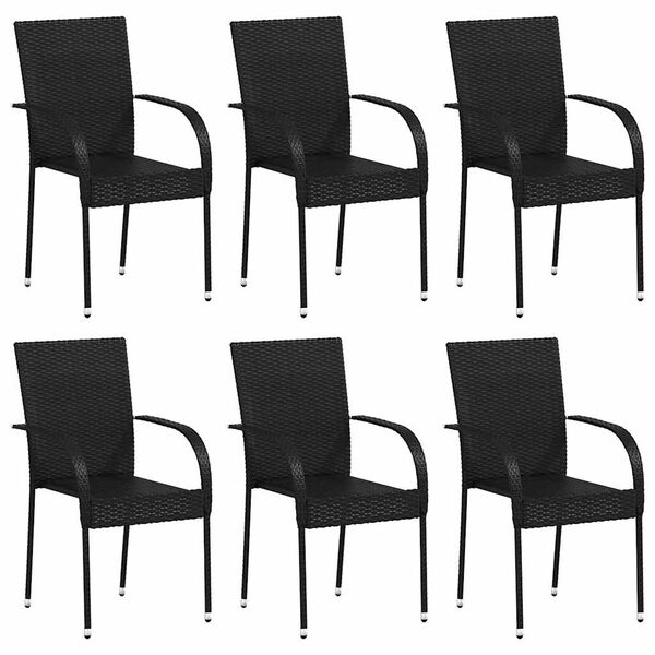 vidaXL Chaises empilables d'ext&eacute;rieur lot de 6 R&eacute;sine tress&eacute;e Noir